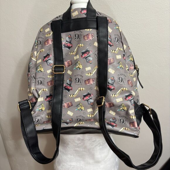 Loungefly Harry Potter Relics Tattoo Allover Print Backpack Faux Leather Gray - Picture 5 of 9